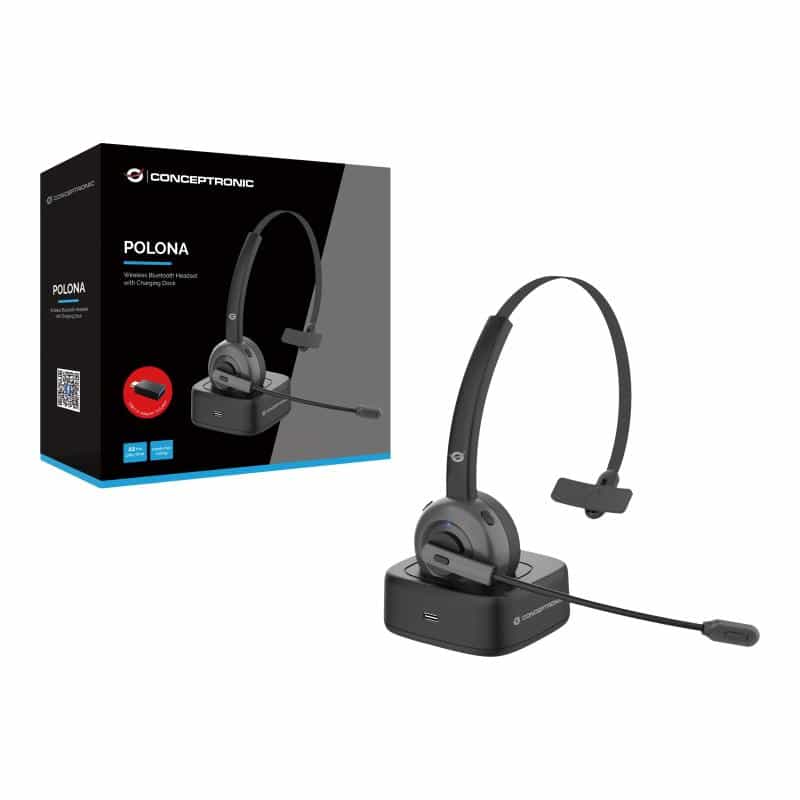 CONCEPTRONIC Headset Wireless Bluetooth mit Ladestation   sw