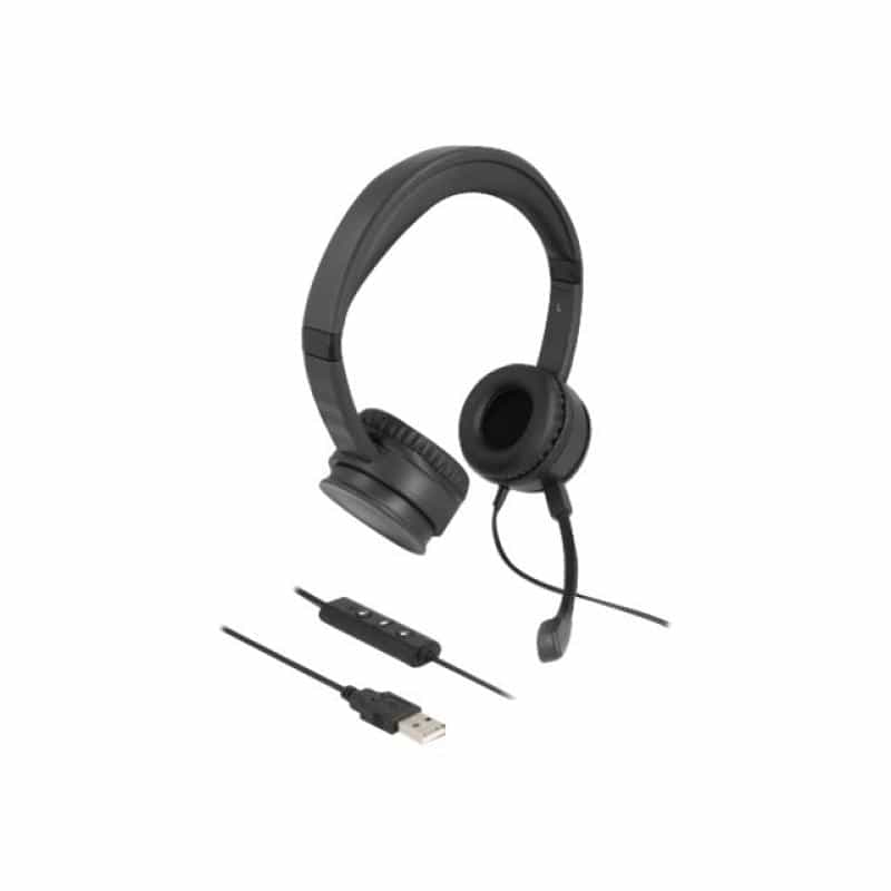 DELOCK USB Stereo Headset mit Kabelfernbedienung und Quick-Mute Taste für PC und Notebook
