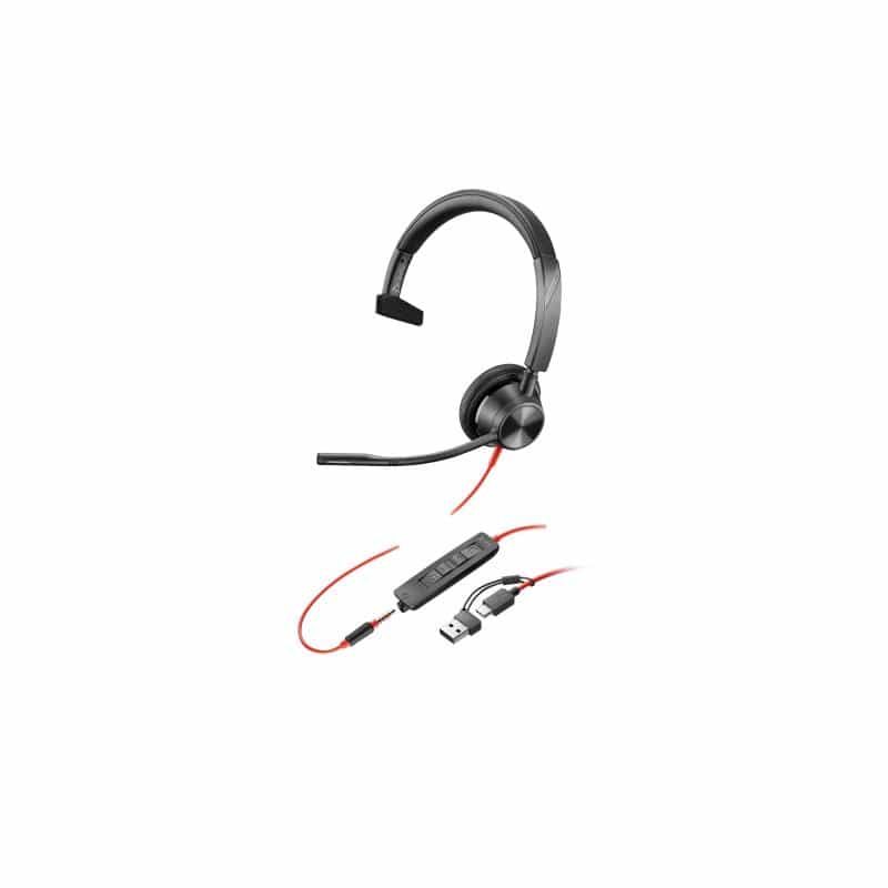 HP Poly Blackwire 3315 Monaural USB-C Headset +3.5mm Plug +USB-C/A Adapter