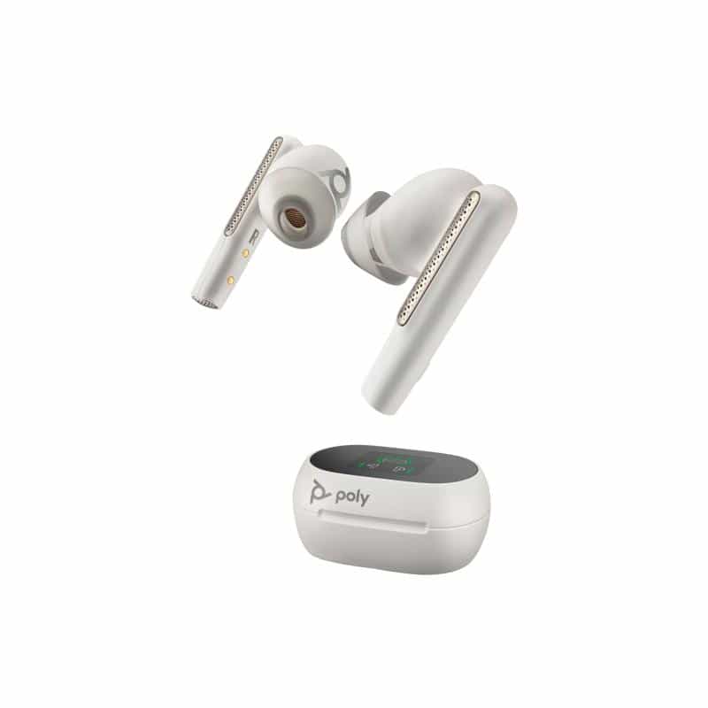 HP Poly Voyager Free 60+ UC White Sand Earbuds +BT700 USB-A Adapter +Touchscreen Charge Case