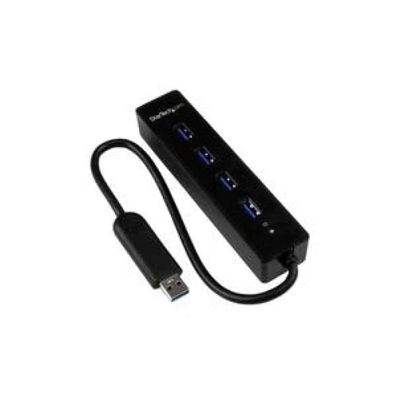 STARTECH.COM 4 Port USB 3.0 SuperSpeed Hub - Schwarz - Portabler externer USB Hub mit eingebautem Ka