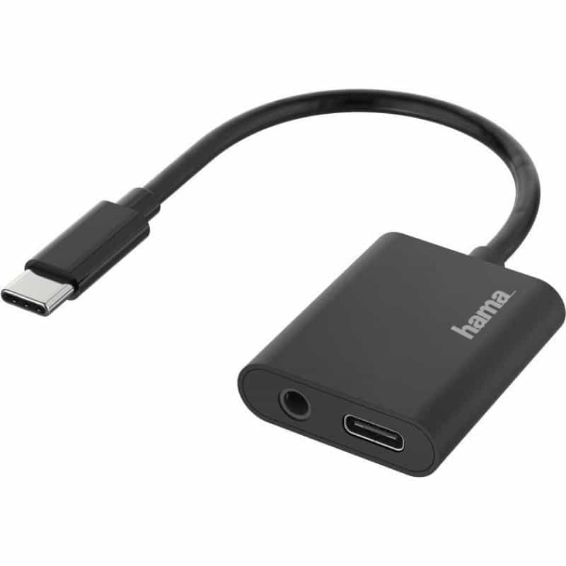 HAMA 200319 Audio-Adapter 2in1 USB-C-St. - 3.5-mm-Klinke/USB-C-Buchse, Audio + Laden