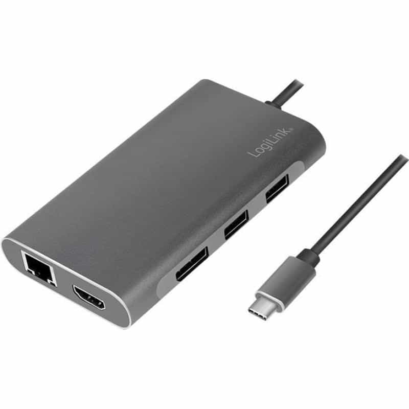 LOGILINK Dockingstation USB 3.2 Gen1,USB-C,8-Port,PD,silber