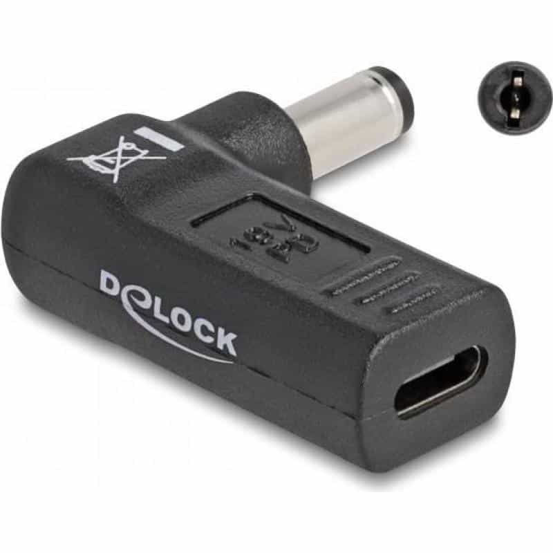 DELOCK - Netzteil - USB-C (W) zu Gleichstromstecker 5,5 x 2,1 mm (M) 3 A - gewinkelt - Schwarz (6001