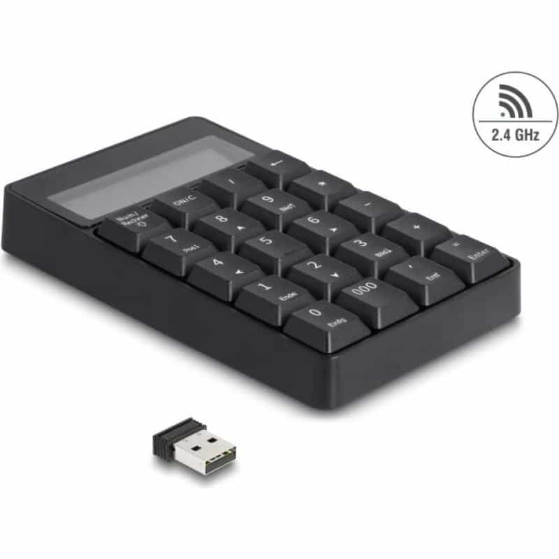 DELOCK 2 in 1 USB Typ-A Nummernblock mit Taschenrechner Funktion 2,4GHz kabellos schwarz