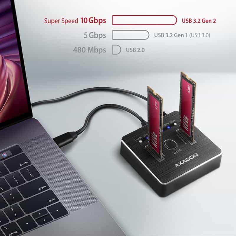 AXAGON ADSA-M2C NVMe CLONE DUAL SSD Docking Station