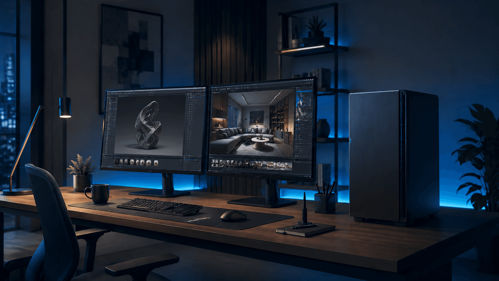 CAD Workstation unter 1500 Euro mit Architektur- und Konstruktionsvisualisierung auf Dual-Monitor-Setup