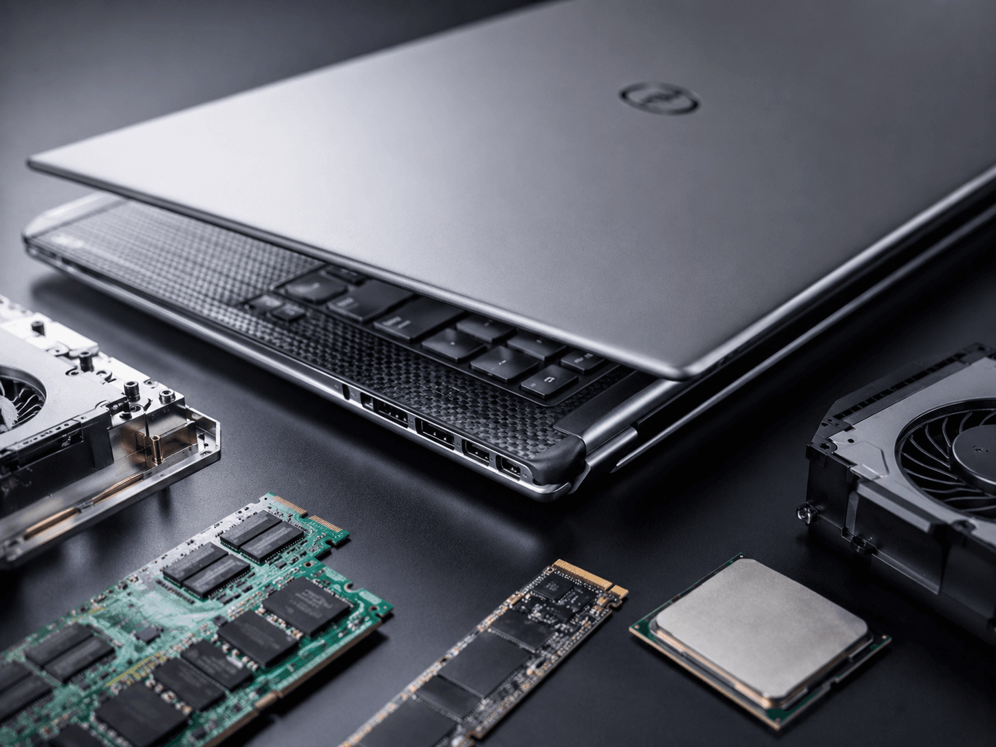 Dell Laptop Hardware mit RAM SSD Prozessor und KÃ¼hlung fÃ¼r individuelle Konfiguration