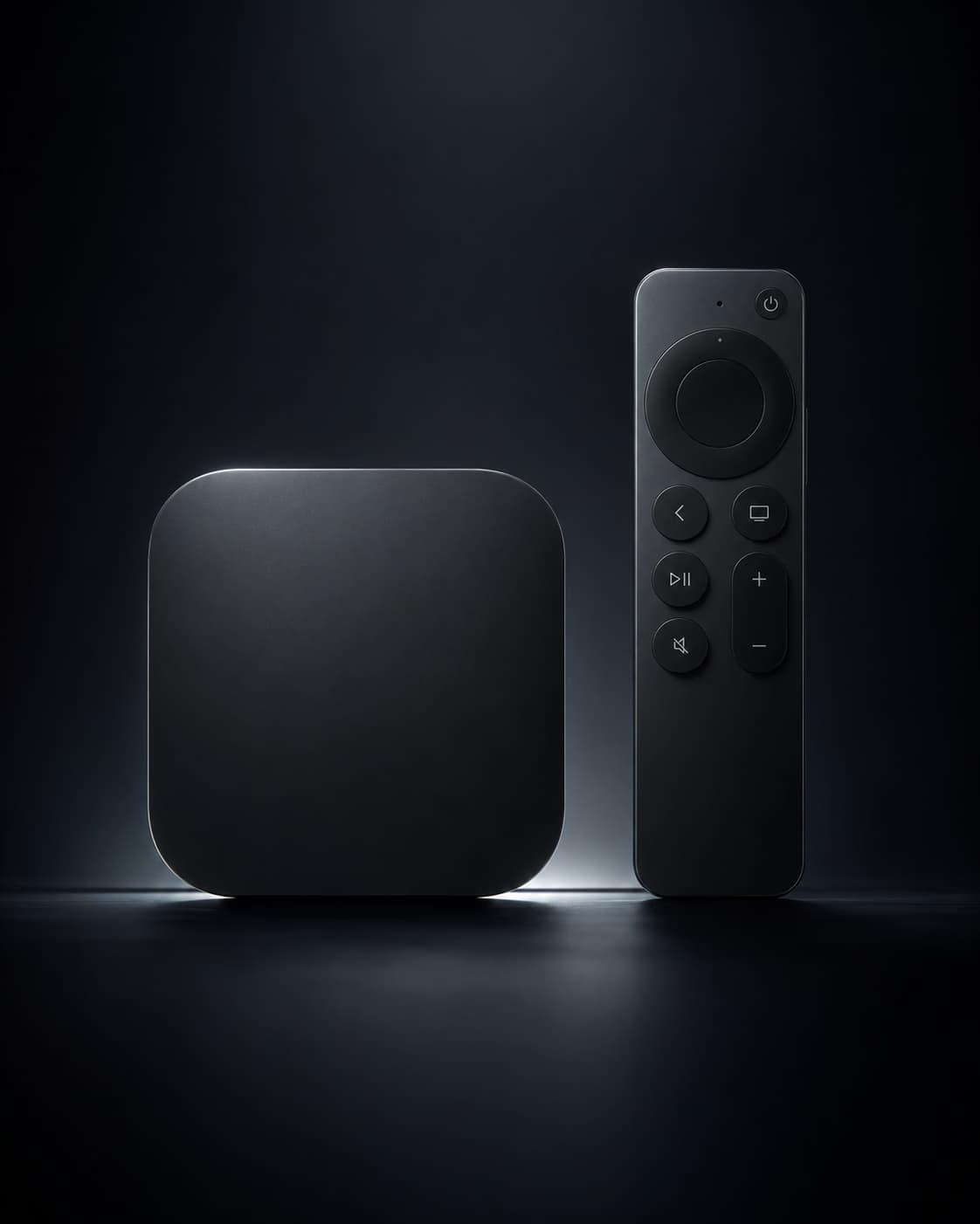 Apple TV Produktfoto mit Remote in dunkler Premiumbeleuchtung