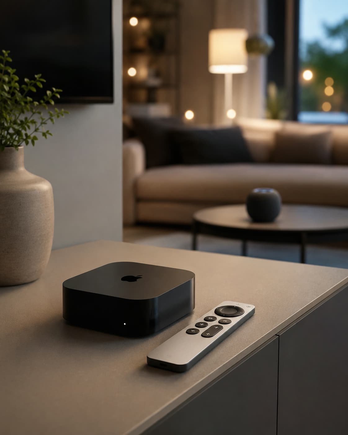 Apple TV in einem gemÃ¼tlichen Smart Home Wohnzimmer