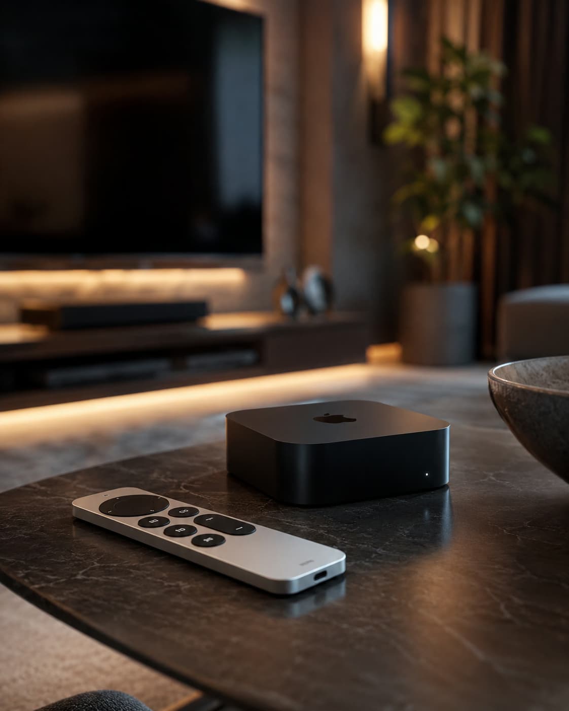 Apple TV Streaming Setup in einem modernen Wohnzimmer