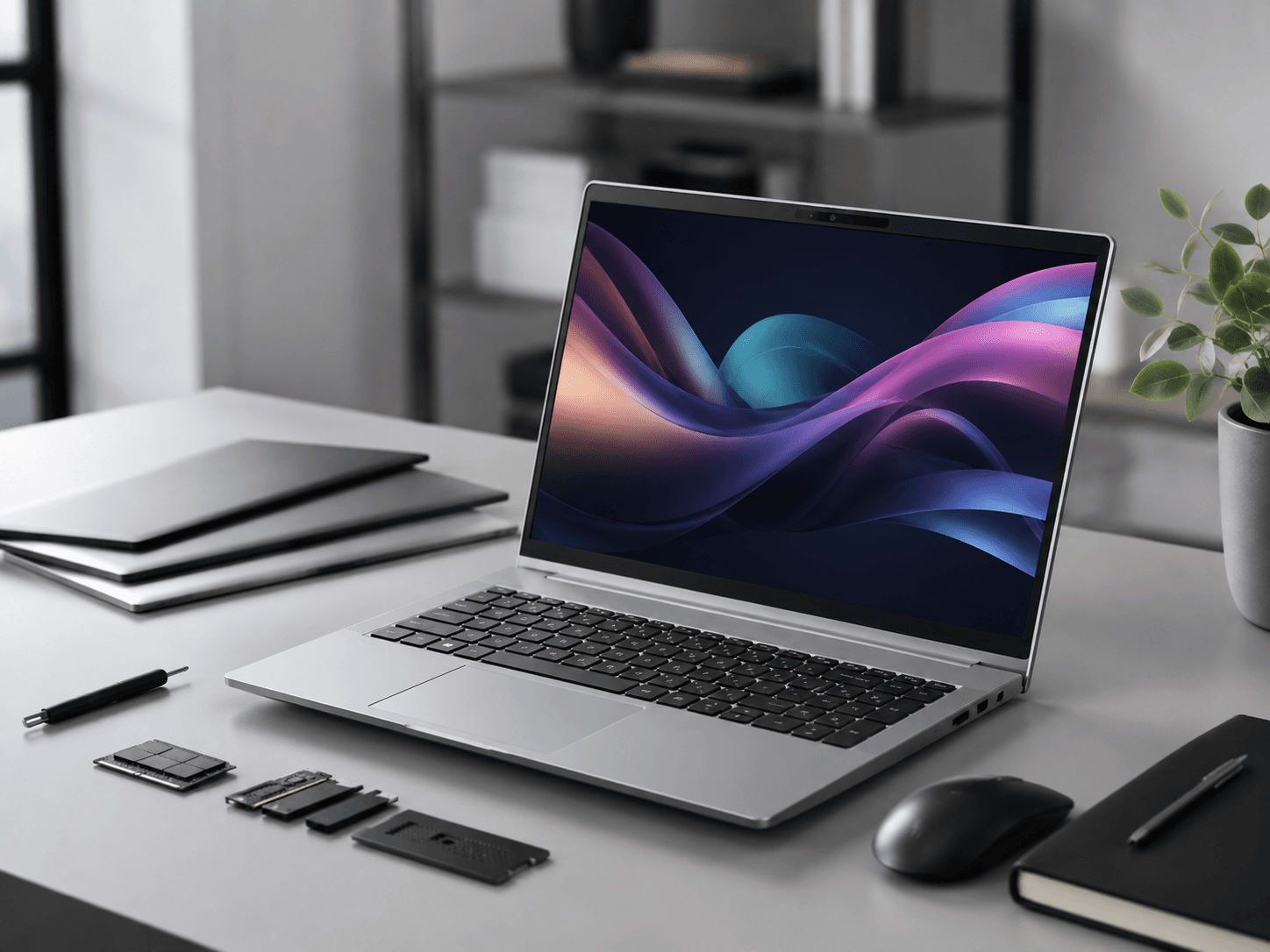 HP Laptop Konfigurator mit modernem Notebook auf einem professionellen Arbeitsplatz