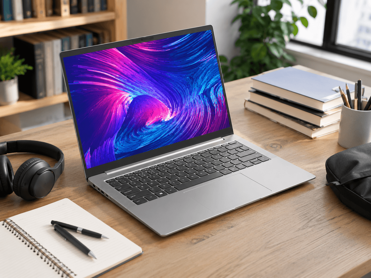 HP Laptop fÃ¼r Studium in einem hellen modernen Lernbereich
