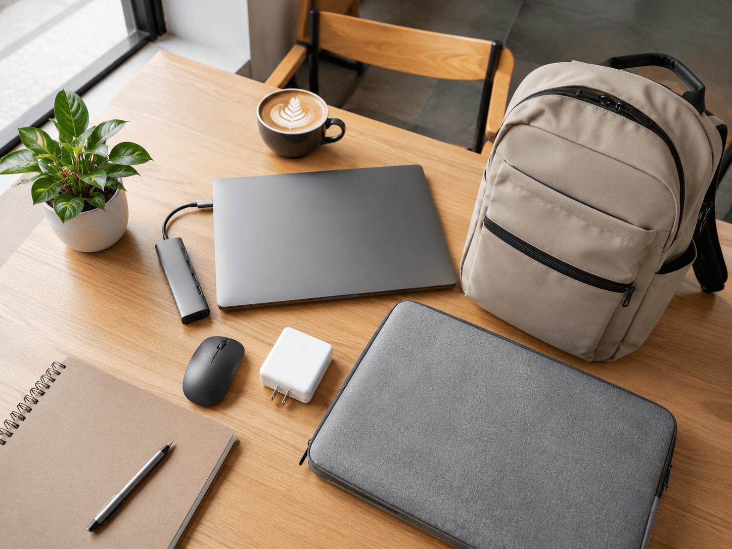 Laptop ZubehÃ¶r fÃ¼r Studenten mit Notebook, USB-C Hub, Maus, Netzteil, Sleeve und Rucksack