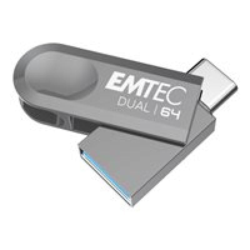 EMTEC D280 Dual USB-Stick 64 GB USB Type-A / USB Type-C 3.2 Gen 1 (3.1 Gen 1) Silber