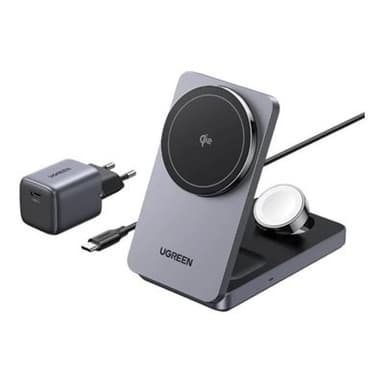 UGREEN W707 3-in-1 15W Magnetic Charger Wireless Charger 15 W Induktionslade-Standard Grau