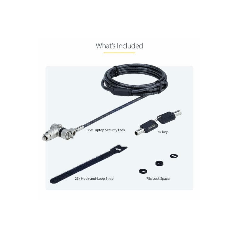 STARTECH.COM 25-Pack Laptopschloss 2m Schlusselgleiches Sicherheitsschloss/Kabelschloss Noble Wedge&