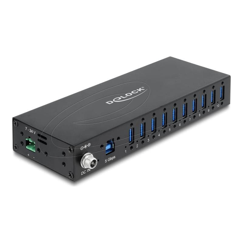 DELOCK Industrie Hub 10 x USB 5 Gbps Typ-A mit 8 kV ESD Schutz und Hutschienenbefestigung