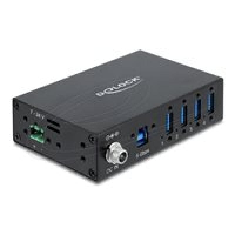 DELOCK Industrie Hub 4 x USB 5 Gbps Typ-A mit 8 kV ESD Schutz und Hutschienenbefestigung