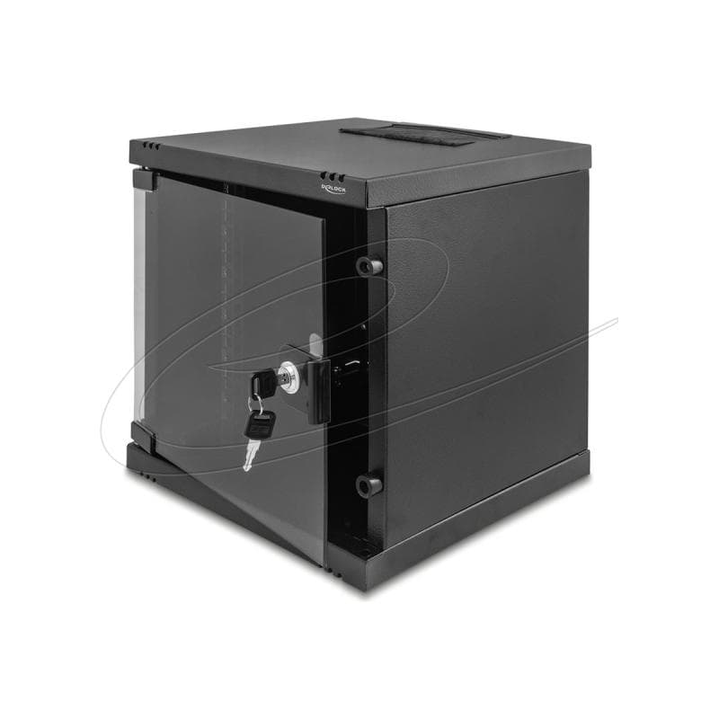 DELOCK 25,4cm 10zoll Netzwerkschrank 6 HE mit Glastür zur Stand- oder Wandmontage 240mm Tiefe Tragla