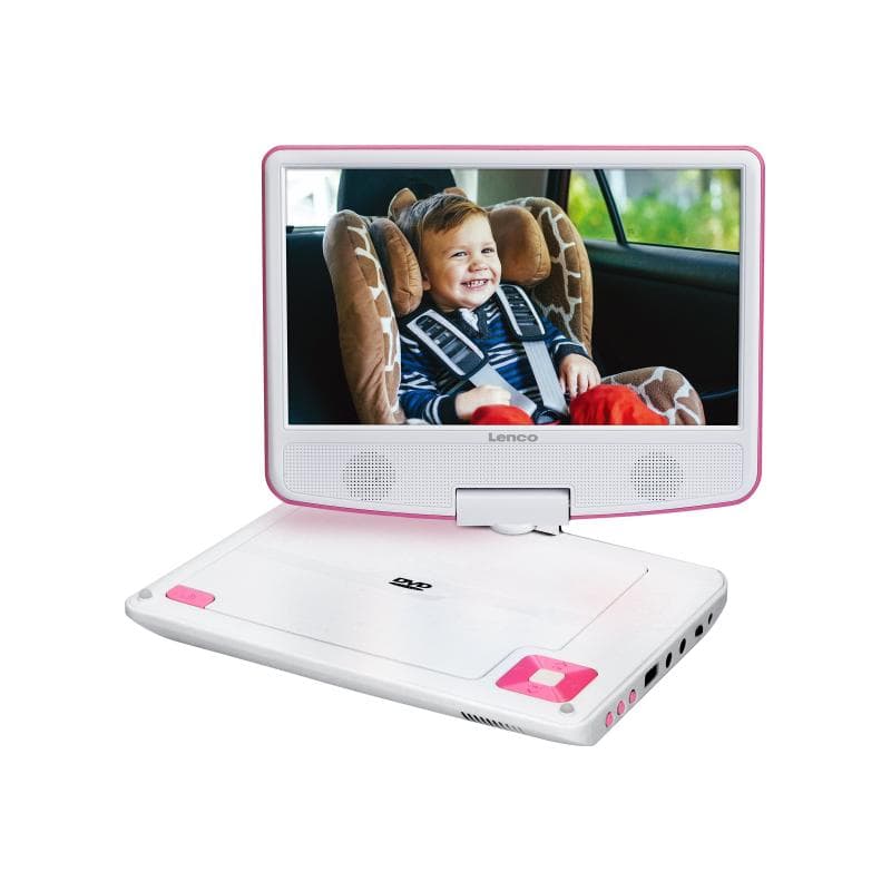 LENCO DVP-910 9″ DVD-Player + USB & KfZ-Halterung. pink/wei