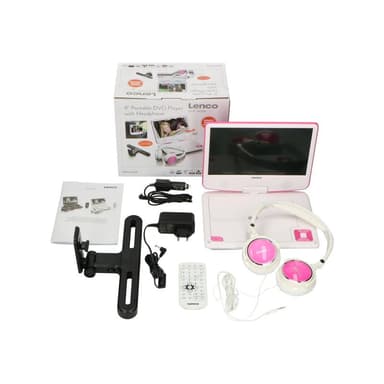 LENCO DVP-910 9″ DVD-Player + USB & KfZ-Halterung. pink/wei