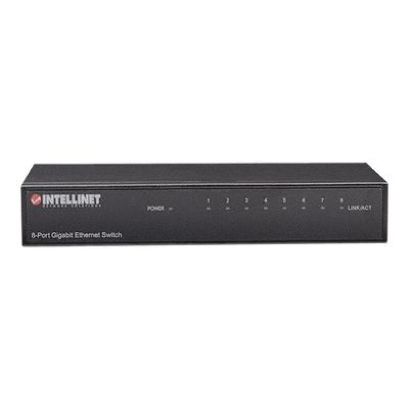 INTELLINET 8Port Gigabit Ethernet Switch Metall Schwarz 10/100/1000 auto sensing und Auto MDI-X