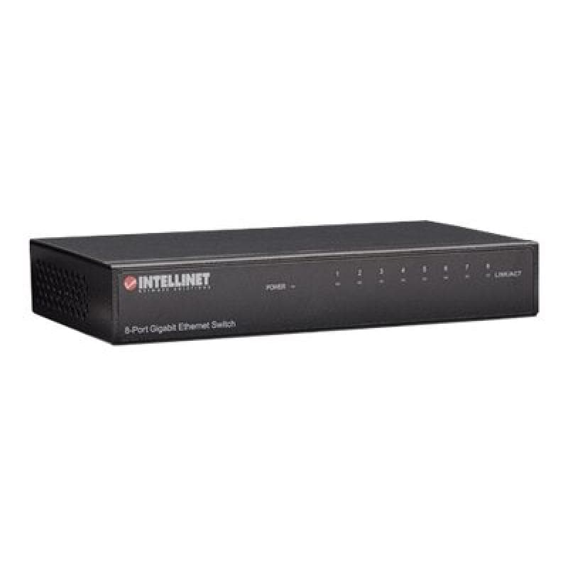 INTELLINET 8Port Gigabit Ethernet Switch Metall Schwarz 10/100/1000 auto sensing und Auto MDI-X