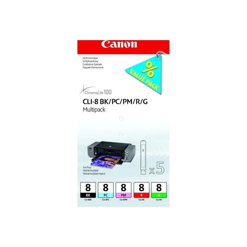 CANON CLI Value Pack 8 Multipack Schwarz, Cyan, Magenta, Rot, grün Tintenbehälter