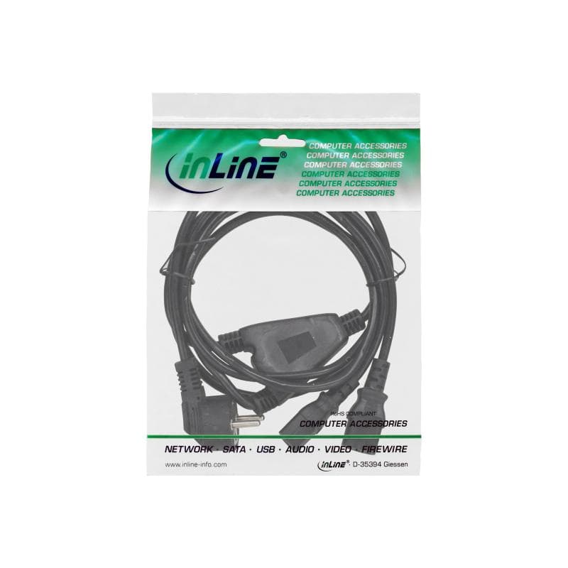 INLINE Netz-Y-Kabel 1x Schukostecker auf 2x Kaltgeraetestecker 1,8m