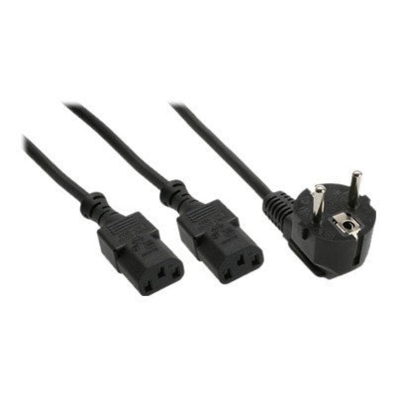 INLINE Netz-Y-Kabel 1x Schukostecker auf 2x Kaltgeraetestecker 1,8m