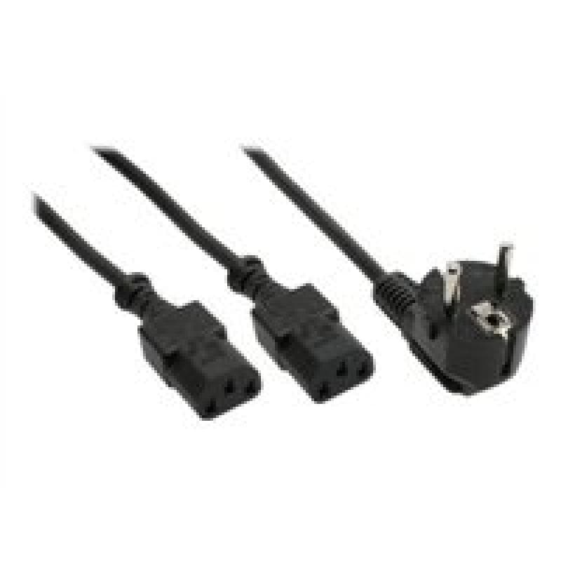 INLINE Netz-Y-Kabel 1x Schukostecker auf 2x Kaltgeraetestecker 1,8m