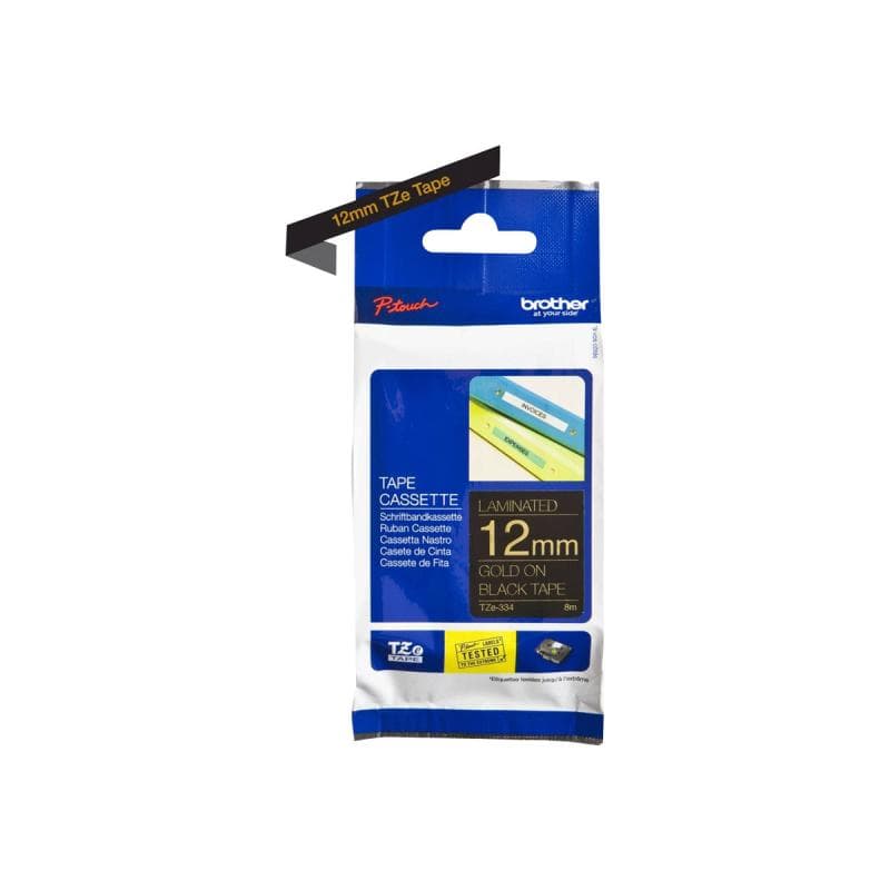 Tape TZE334/bk/gold/8m/12mm/P-touch 1000