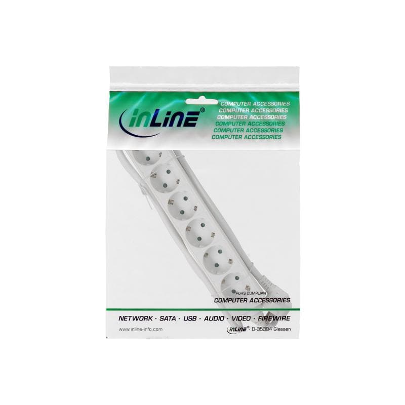 INLINE ® Steckdosenleiste, weiß, 6-fach, 6x Schuko, 3m Zuleitung, mit Kindersicherung