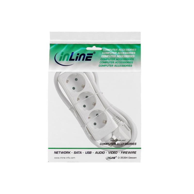 INLINE ® Steckdosenleiste, weiß, 3-fach, 3x Schuko, 5m Zuleitung, mit Kindersicherung