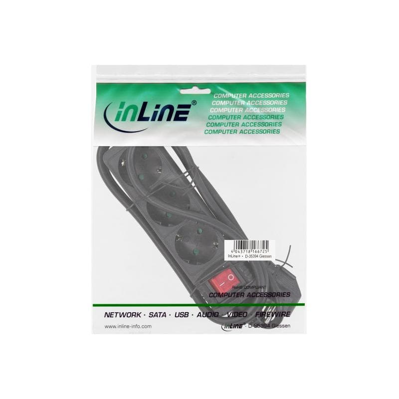 INLINE ® Steckdosenleiste, schwarz, 3-fach, 3x Schuko, mit Schalter, 3m Zuleitung, mit Kindersicheru
