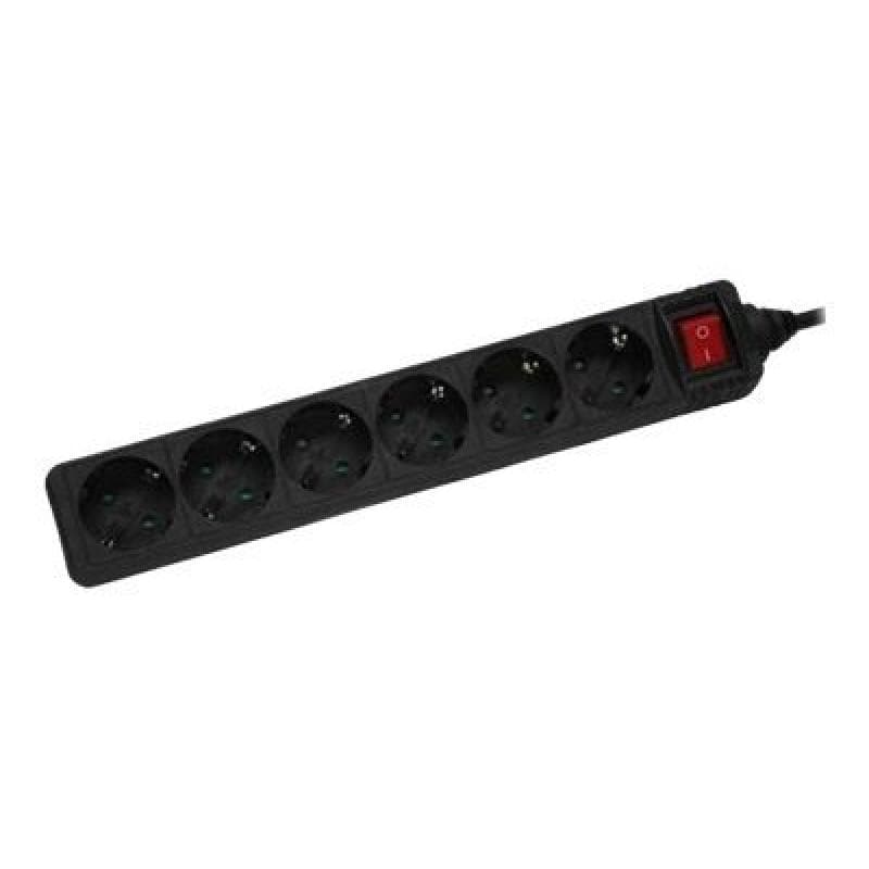 INLINE ® Steckdosenleiste, schwarz, 6-fach, 6x Schuko, mit Schalter, 1,5m Zuleitung, mit Kindersiche