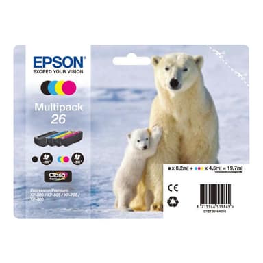 EPSON 26 Multipack 4er Pack Schwarz, Gelb, Cyan, Magenta Tintenpatrone