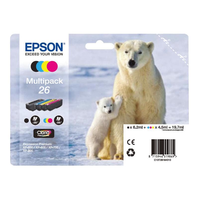 EPSON 26 Multipack 4er Pack Schwarz, Gelb, Cyan, Magenta Tintenpatrone