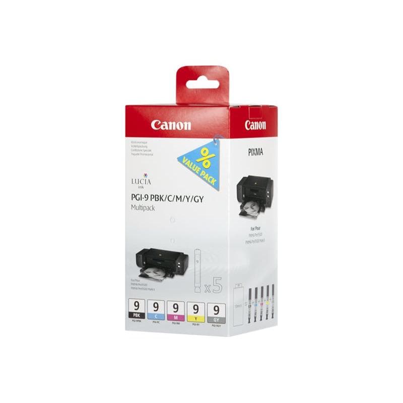 CANON PGI 9 PBK/C/M/Y/GY Multi Pack 5er Pack Grau, Gelb, Cyan, Magenta, Photo schwarz Tintenbehälter