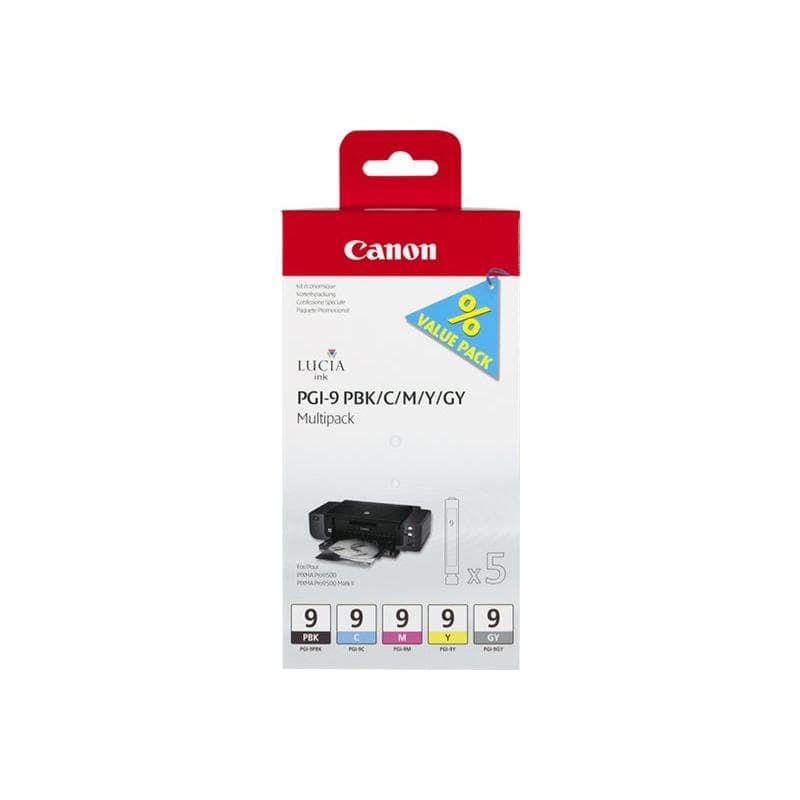 CANON PGI 9 PBK/C/M/Y/GY Multi Pack 5er Pack Grau, Gelb, Cyan, Magenta, Photo schwarz Tintenbehälter