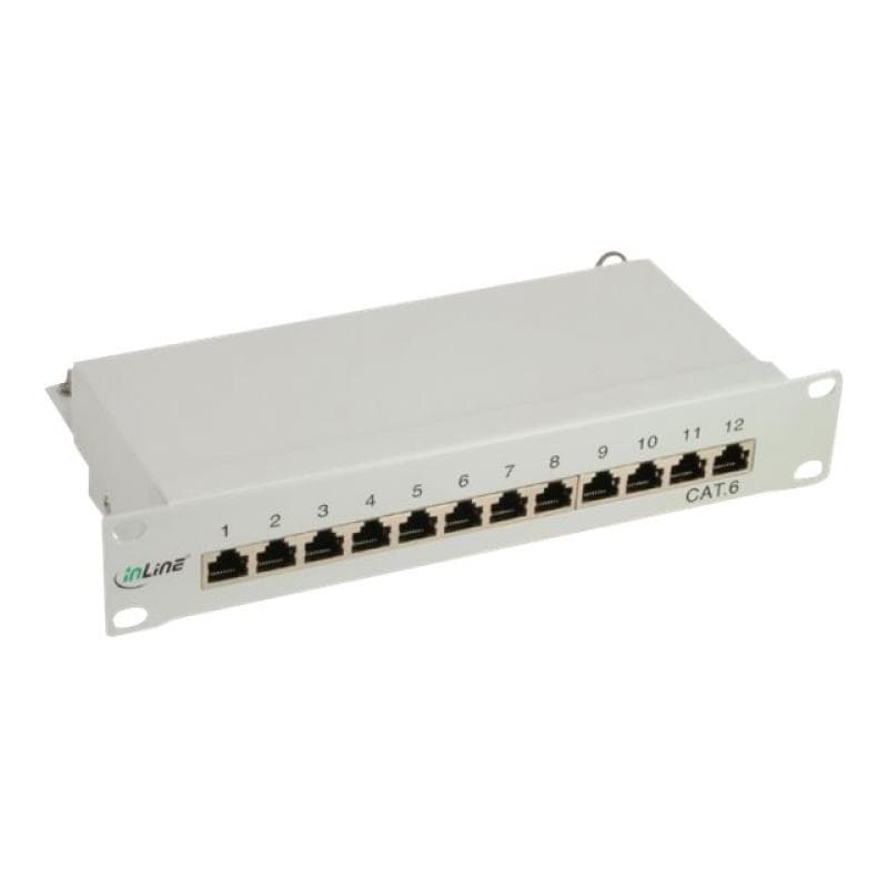 INLINE Patchfeld Cat.6, 12-fach, 25,4cm (10″), 1HE, lichtgrau, RAL7035