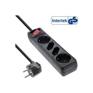 INLINE Steckdosenleiste, schwarz, 4-fach mit Schalter, 2xSchutzkontakt + 2xEuro, 3m Zuleitung, mit