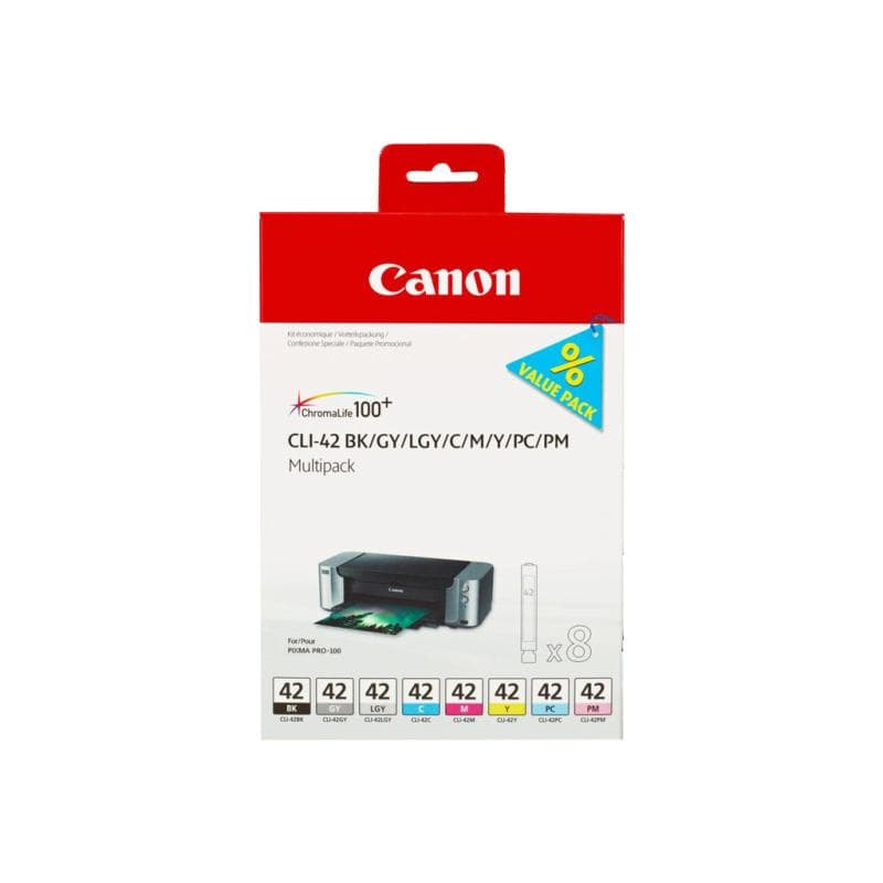 CANON CLI 42 BK/GY/LG/C/M/Y/PC/PM Multipack 8er Pack Dye Based Black, Dye Based Cyan, Dye Based