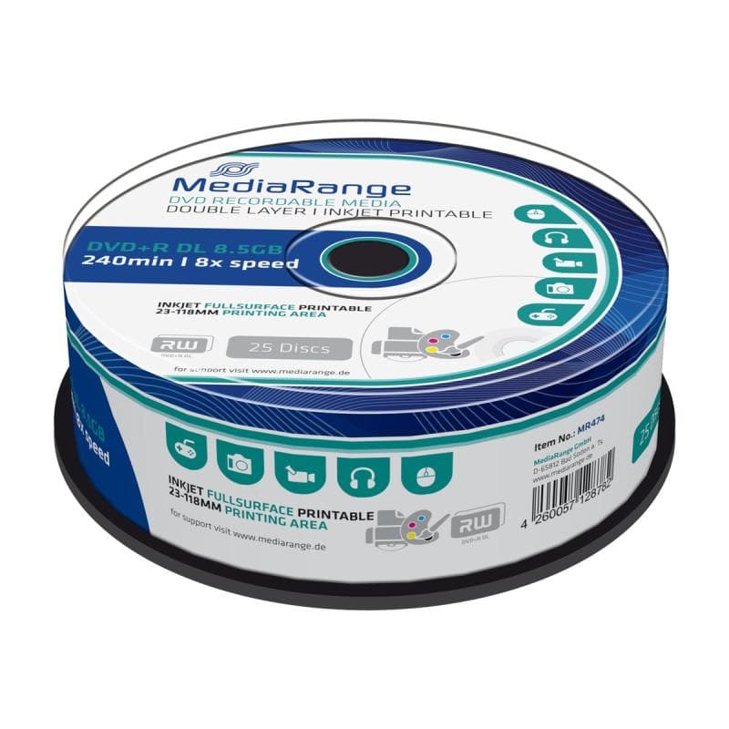 MEDIARANGE DVD+R MediaRange DL 8x 25pcs Cake Inkjet Fullsurface Printab