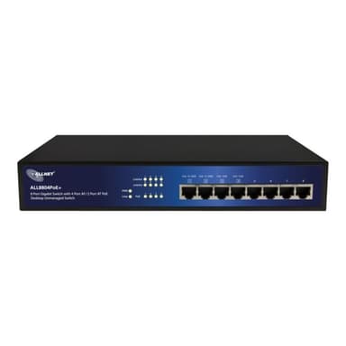 ALLNET Switch unmanaged 8 port Gigabit HPoE, 2x PoE+ oder 4x PoE, lüfterlos, internes Netzteil, 19″″