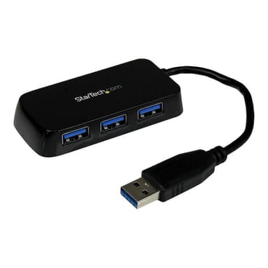 STARTECH.COM 4 Port USB 3.0 SuperSpeed Hub - Schwarz - Portabler externer Mini USB Hub mit eingebaut
