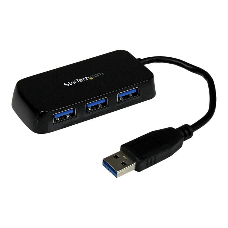 STARTECH.COM 4 Port USB 3.0 SuperSpeed Hub - Schwarz - Portabler externer Mini USB Hub mit eingebaut