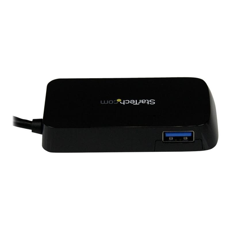 STARTECH.COM 4 Port USB 3.0 SuperSpeed Hub - Schwarz - Portabler externer Mini USB Hub mit eingebaut