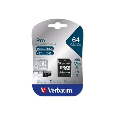 VERBATIM Micro SDXC Card Pro UHS-I 64GB Class 10 inkl. Adaptor